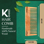 KINDED Handmade Oil Treated Wooden Hair Comb - Neem Wood NW39, Wide Tooth | Grab2Buy