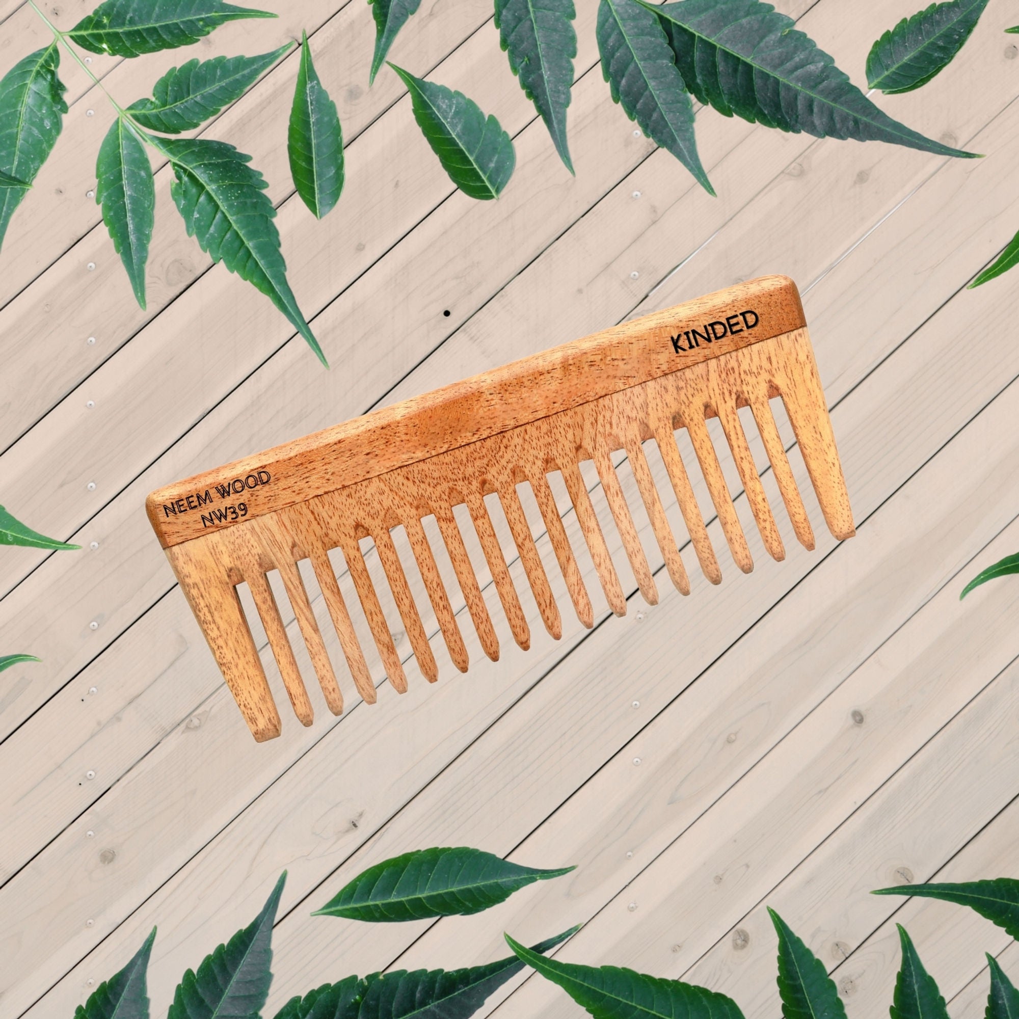 KINDED Handmade Oil Treated Wooden Hair Comb - Neem Wood NW39, Wide Tooth | Grab2Buy