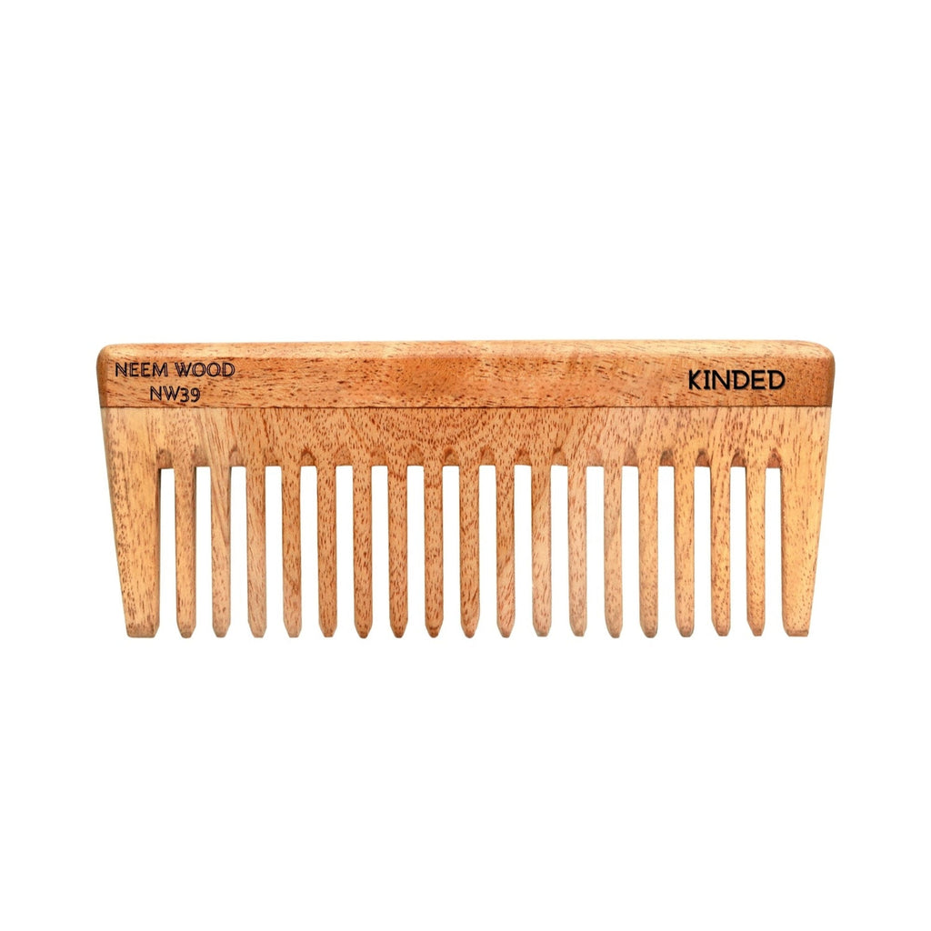 KINDED Handmade Oil Treated Wooden Hair Comb - Neem Wood NW39, Wide Tooth | Grab2Buy