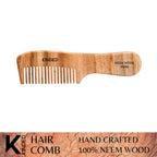 KINDED Handmade Oil Treated Wooden Hair Comb - Neem Wood NW60, Regular Tooth Comb with Handle