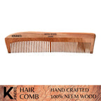 KINDED Handmade Oil Treated Wooden Hair Comb - Neem Wood NW86, Dual Tooth