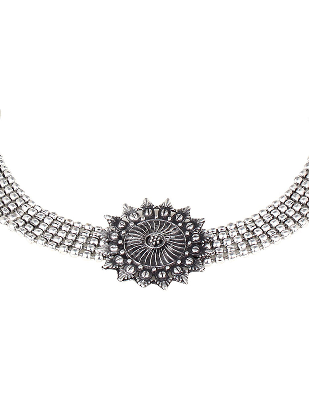 Cardinal Silver-Toned Black Oxidized Choker Necklace Set | Grab2Buy