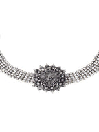 Cardinal Silver-Toned Black Oxidized Choker Necklace Set | Grab2Buy