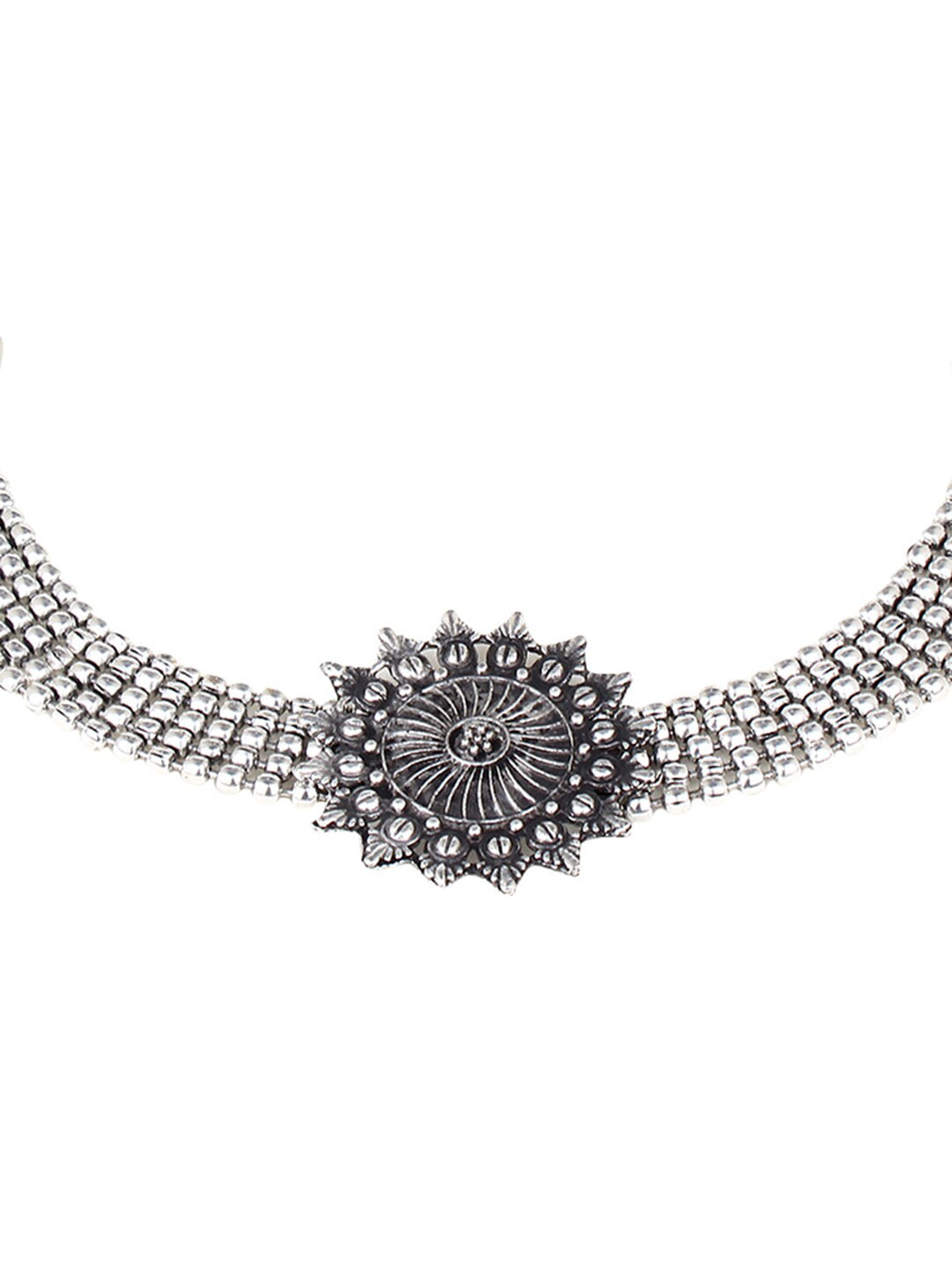 Cardinal Silver-Toned Black Oxidized Choker Necklace Set | Grab2Buy