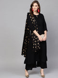Yufta Women Black Solid Kurta with Palazzo & Dupatta | Grab2Buy