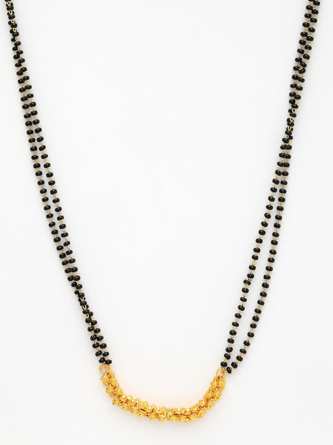 NVR Women's Set of 3 Gold-Polished CZ Stone-Studded & Beaded Mangalsutra