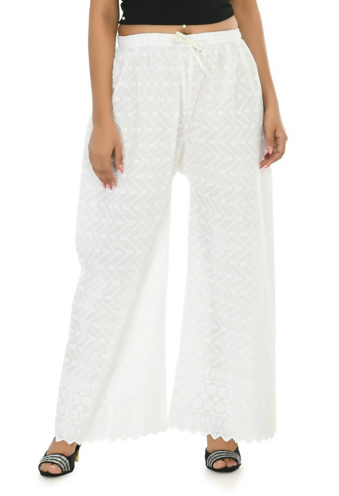 Mominos Fashion Moeza Cotton White Color Chikan Work Palazzo | Grab2Buy