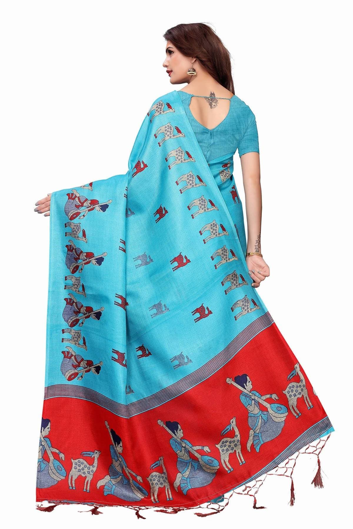 Vamika Sky Blue Kalamkari With Jhalar Khadi Silk Saree | Grab2Buy