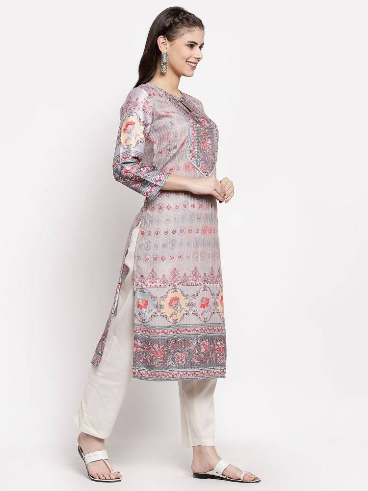 Myshka Women's Beautiful Multi Cotton Printed 3/4 Sleeve Round Neck Casual Kurta | Grab2Buy