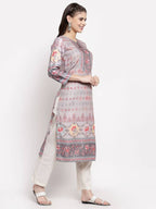 Myshka Women's Beautiful Multi Cotton Printed 3/4 Sleeve Round Neck Casual Kurta | Grab2Buy