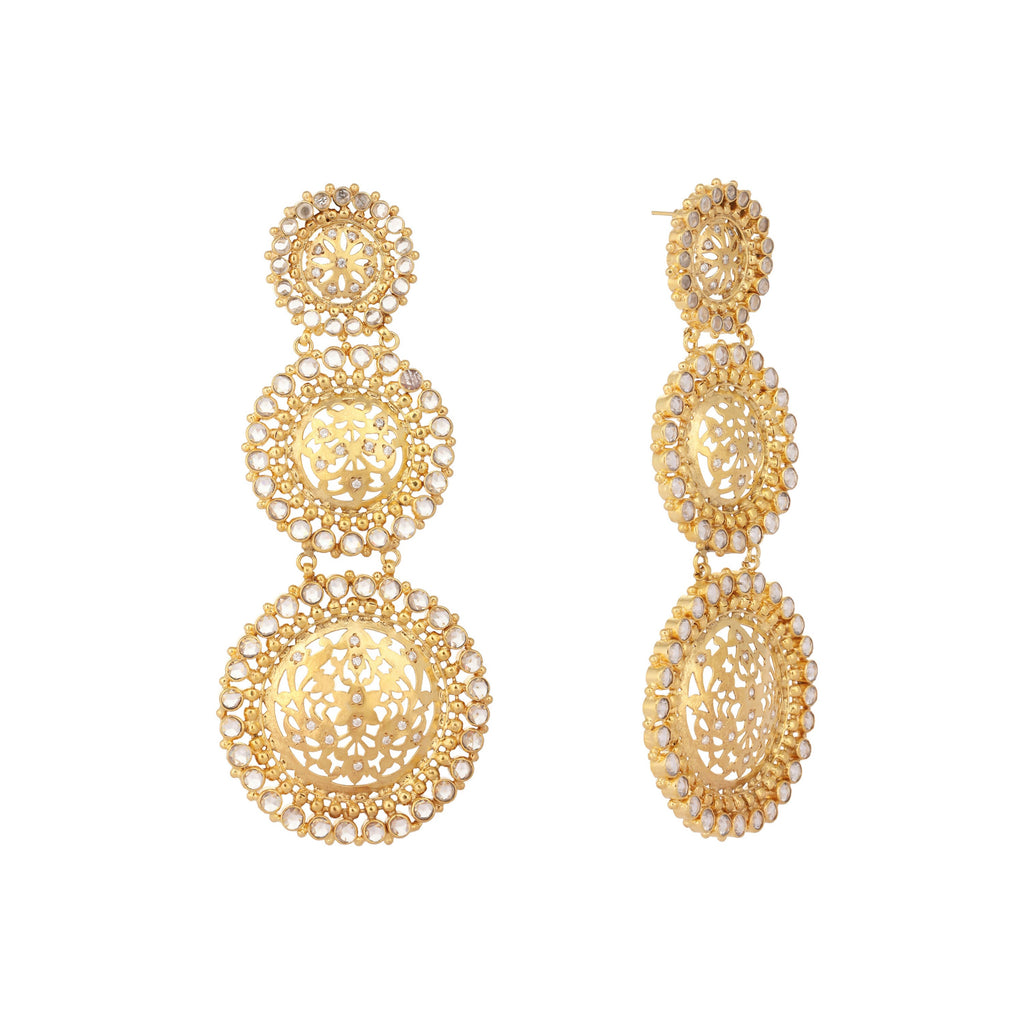 Nuyug 22K Gold Plated Stone Studded Contemporary Shaped Drop Earrings | Grab2Buy