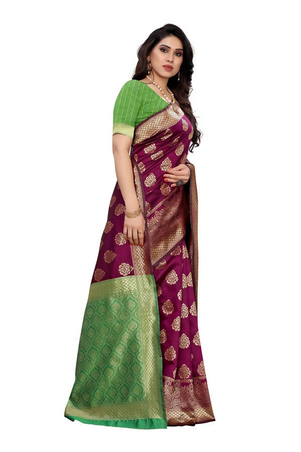 Vamika Banarasi Jacquard Weaving Wine Saree (Dangal Wine) | Grab2Buy