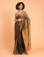 Suta Black Gold Woven Design Zari Pure Linen Saree | Grab2Buy