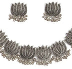 Mominos Fashion Oxidised Lotus Design Silver Color Necklace Choker Set | Grab2Buy