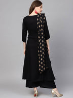 Yufta Women Black Solid Kurta with Palazzo & Dupatta | Grab2Buy