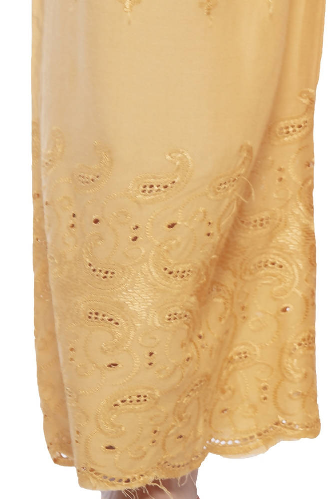 Mominos Fashion Reyon Cotton Dark Golden Embroidery Chikan Palazzo | Grab2Buy