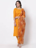 Myshka Trendy Women's Cotton 3/4 Sleeve Round Neck Casual Kurta Pant Dupatta Set | Grab2Buy