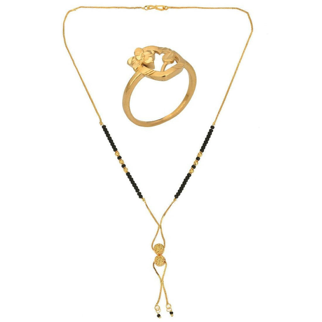 AanyaCentric Gold-Polished Mangalsutra & Ring Set | Grab2Buy