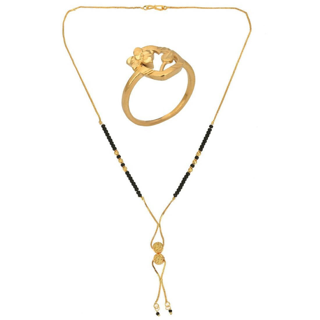 AanyaCentric Gold-Polished Mangalsutra & Ring Set | Grab2Buy