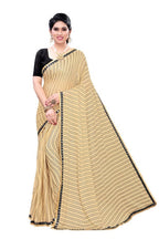 Vamika Cream Malai Silk Printed Saree (Zigzag Chiku) | Grab2Buy
