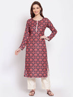 Myshka Women's Multi Printed Pashmeena Full Sleeve Round Neck Casual Winter Kurta | Grab2Buy