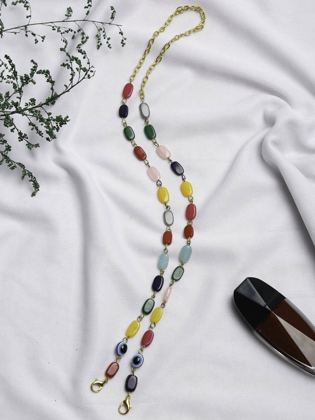 Multicolored Beaded Evil Eye Mask Chain - Ruby Raang | Grab2Buy