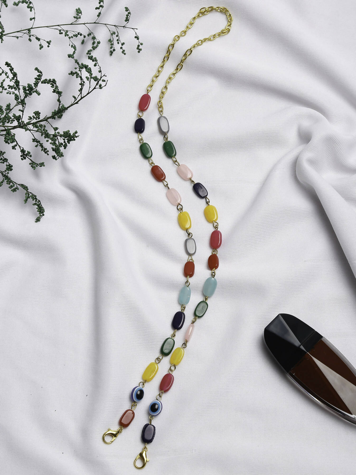 Multicolored Beaded Evil Eye Mask Chain - Ruby Raang | Grab2Buy