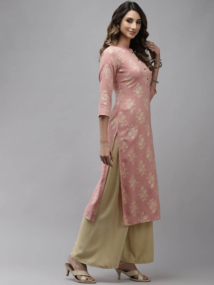 Yufta Women Pink Floral Printed Pastels Cotton Kurta | Grab2Buy