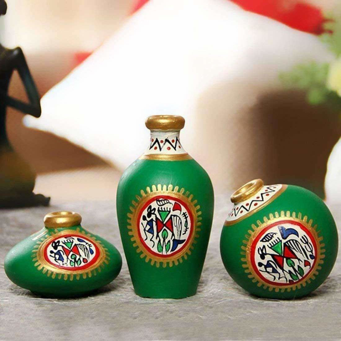 Hand-Painted Home Decorative Miniature Small Pots Set ( Set of 3 Mini Pots) | Grab2Buy