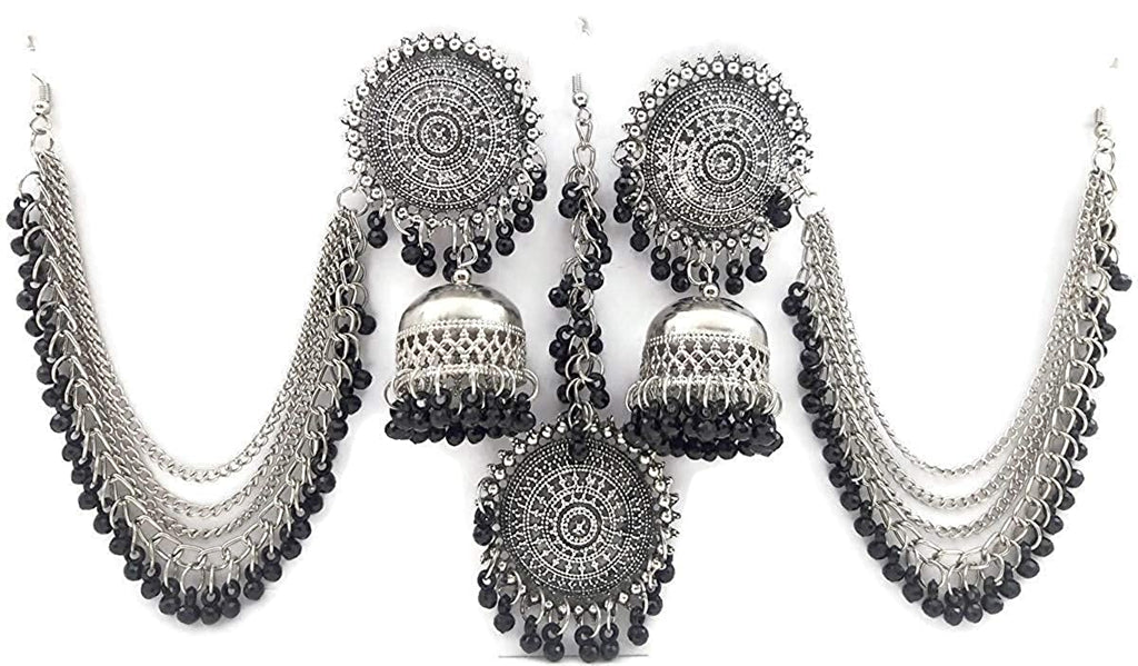 Silver-Plated Alloy Silver Black Earrings With Hair Extension - The Pari | Grab2Buy