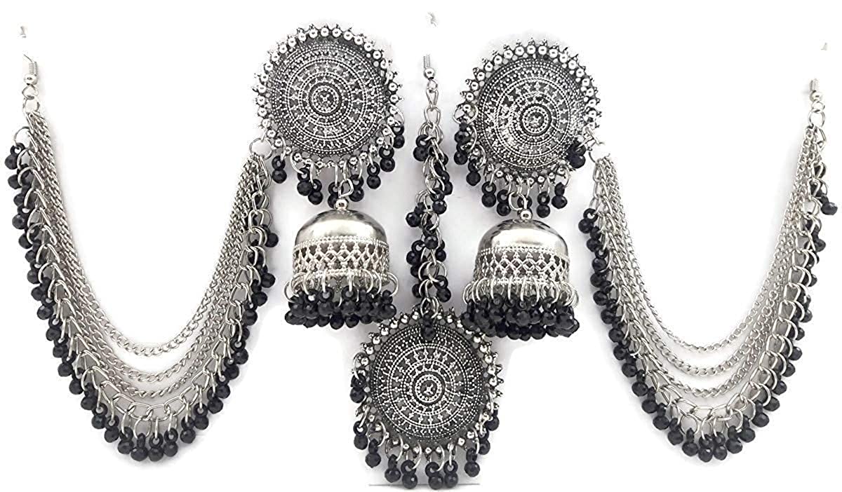 Silver-Plated Alloy Silver Black Earrings With Hair Extension - The Pari | Grab2Buy