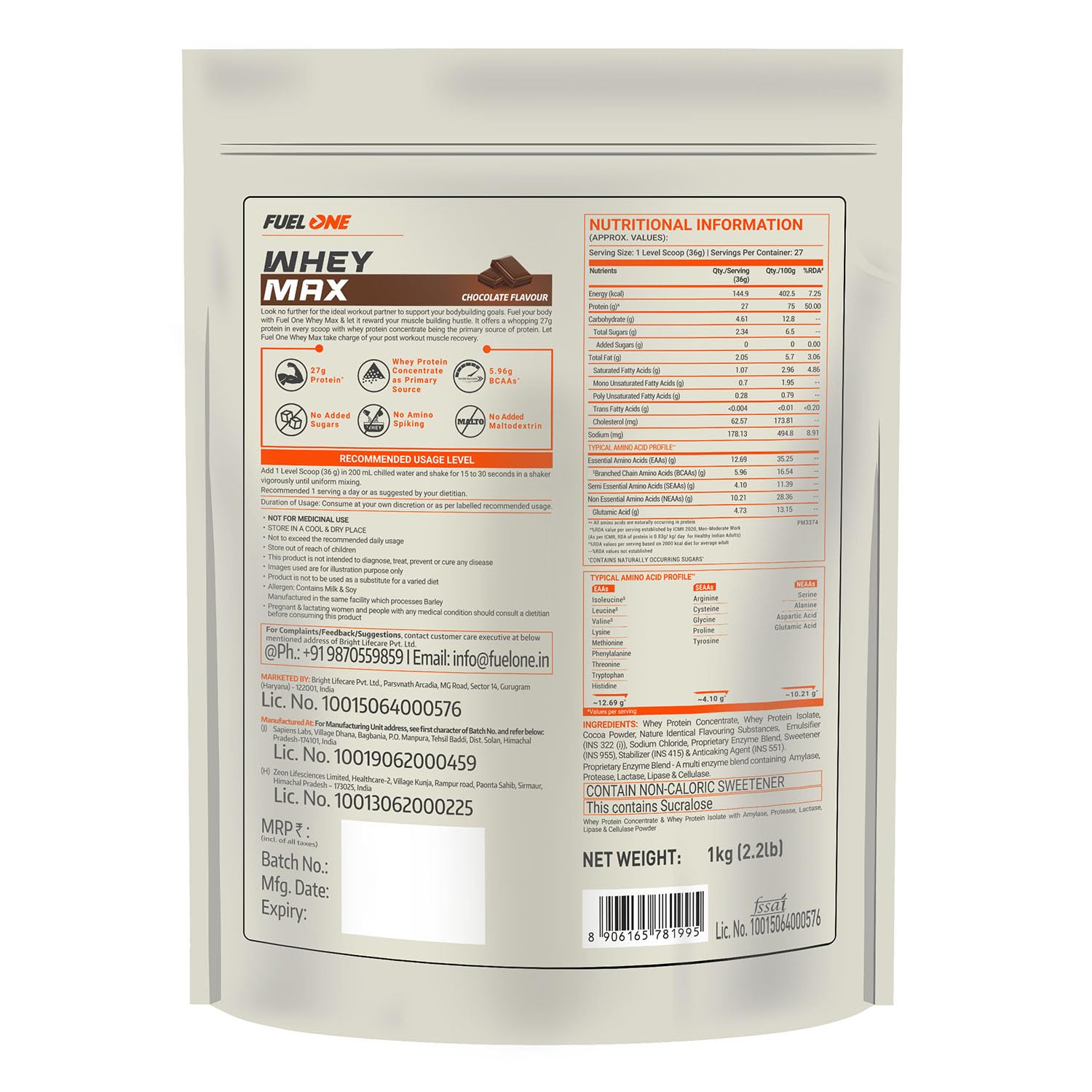 FUELONE Whey Max - Chocolate and Creatine Monohydrate Combo | Grab2Buy