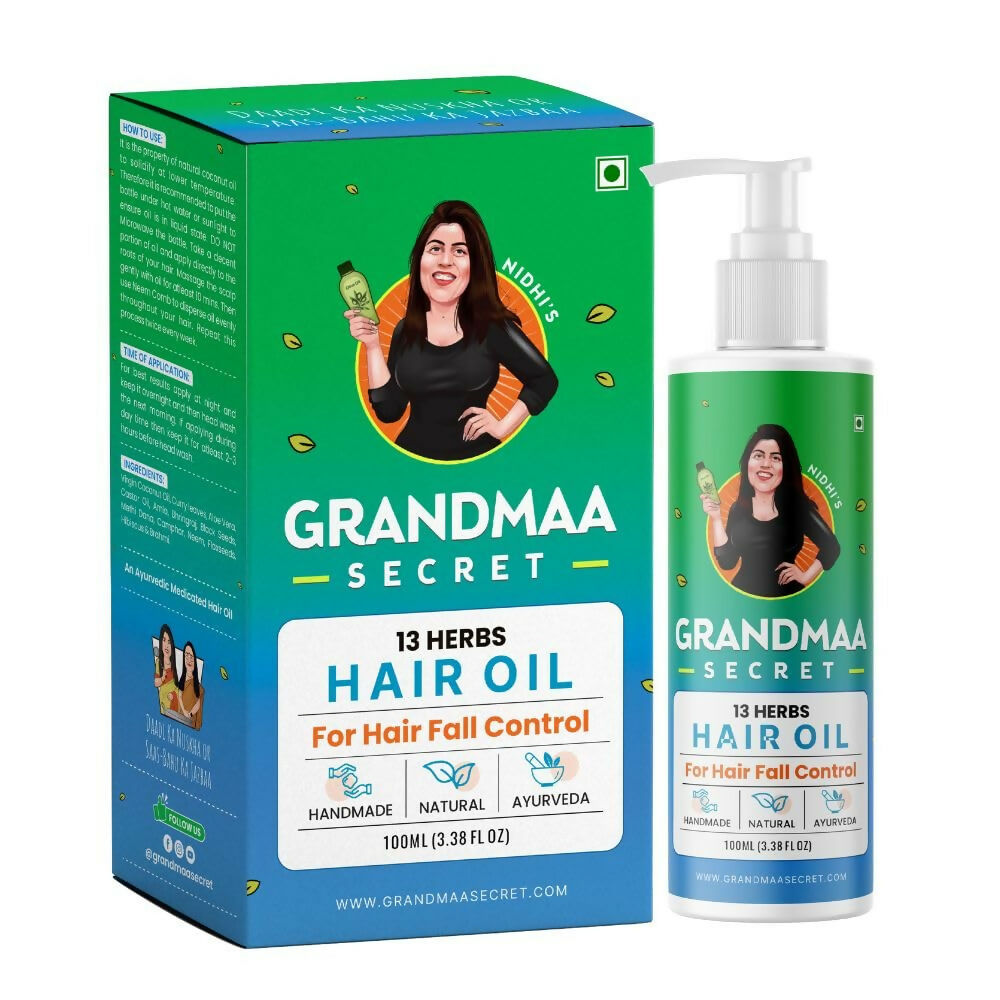 Nidhi's Grandmaa Secret 13 Herbs Hair Oil Handmade Natural Hair Oil With Coconut Oil, Curry Leaves & More Hair Fall Control Oil For Dry Damaged Hair | Grab2Buy