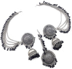 Silver-Plated Alloy Silver Black Earrings With Hair Extension - The Pari | Grab2Buy