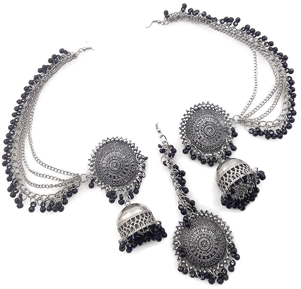 Silver-Plated Alloy Silver Black Earrings With Hair Extension - The Pari | Grab2Buy