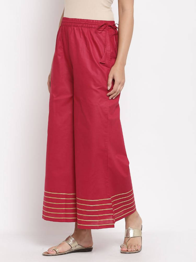 Myshka Women's Beautiful Maroon Cotton Solid Casual Palazzo | Grab2Buy