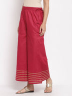 Myshka Women's Beautiful Maroon Cotton Solid Casual Palazzo | Grab2Buy