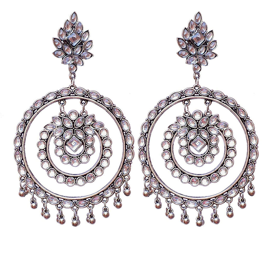 Silver-Plated Alloy Kundan Studded Silver Round Earrings - The Pari | Grab2Buy