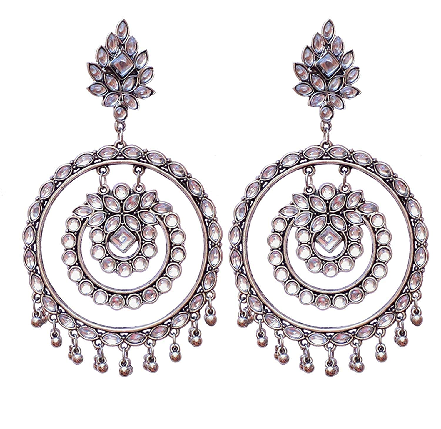 Silver-Plated Alloy Kundan Studded Silver Round Earrings - The Pari | Grab2Buy