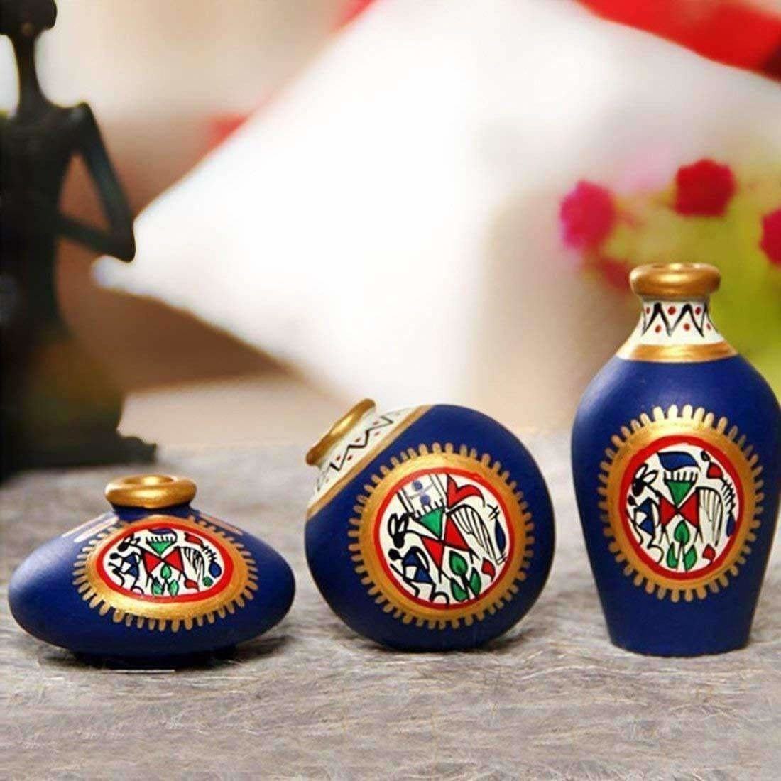 Hand-Painted Home Decorative Miniature Small Pots Set ( Set of 3 Mini Pots) | Grab2Buy