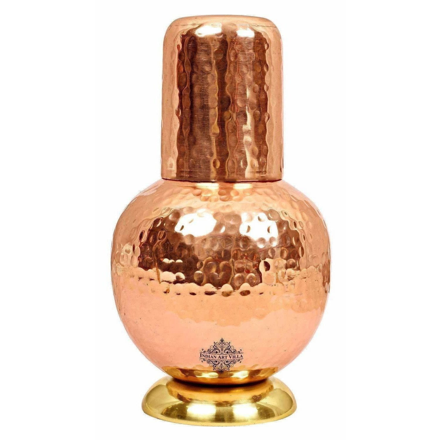 Pure Copper Surai Design Bedroom Water Bottle with Inbuilt Glass | Grab2Buy
