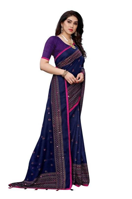 Vamika Blue Jute Silk Embelished Saree (HOLIKA BLUE) | Grab2Buy