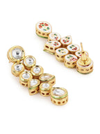 Gold-Toned White Kundan Contemporary Gold-Polished Drop Earrings - Ruby Raang | Grab2Buy