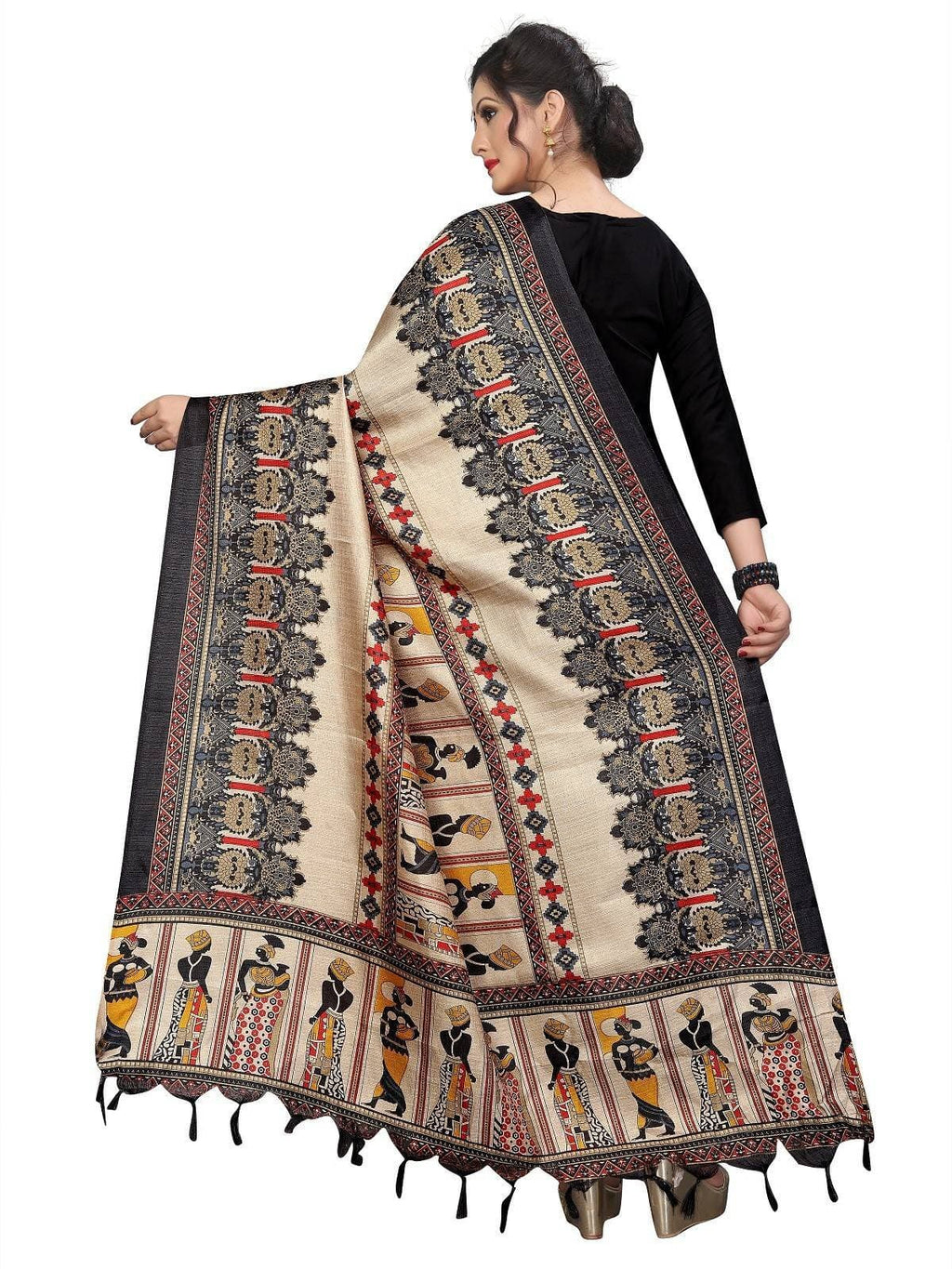 Vamika Black Latest Printed Khadi Beautiful Bhagalpuri Dupatta | Grab2Buy