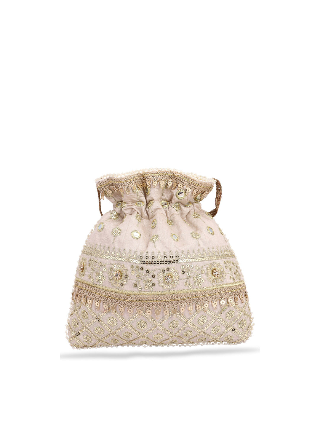 Masq Women Beige & Gold-Toned Embellished Potli | Grab2Buy