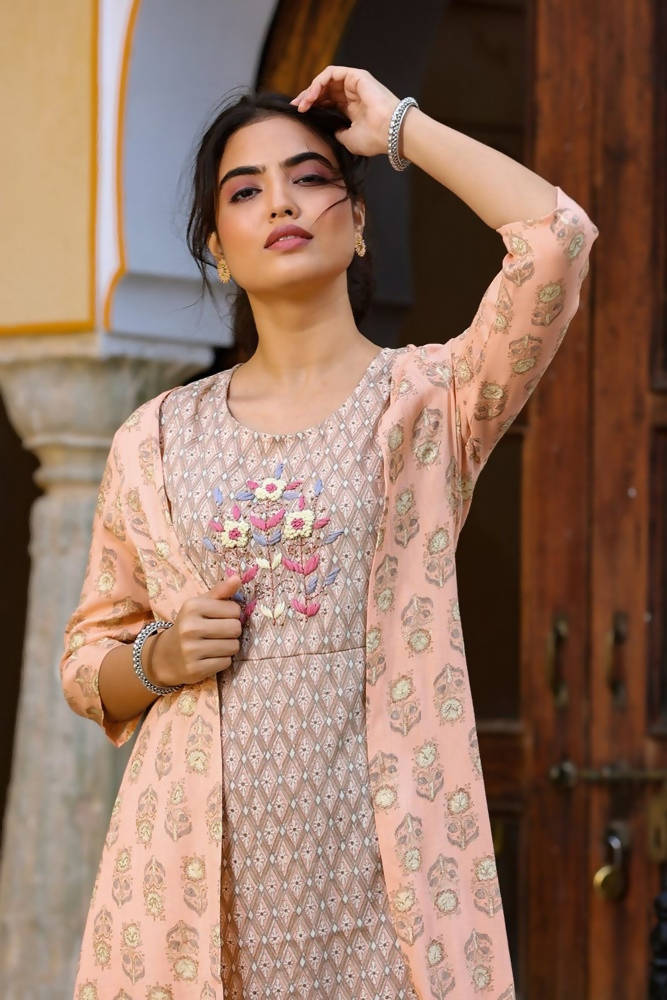 Yufta Orange Printed & Embroidered Dress | Grab2Buy