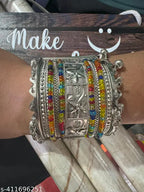 Tehzeeb Creations Women's Silver Colour Oxidised Bangle With Multi Colour Pearl | Grab2Buy
