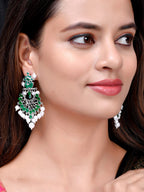 Shoshaa Silver-Plated Green Handcrafted Drop Earrings With Pearl | Grab2Buy