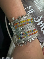 Tehzeeb Creations Women's Silver Colour Oxidised Bangle With Multi Colour Pearl | Grab2Buy