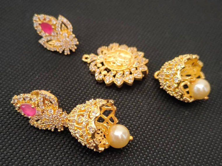 AD Rubies Designer 4 in 1 Temple Earrings | Grab2Buy